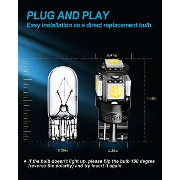 Yorkim 194 LED Bulbs White 6000k Super Bright 5th Generation, T10, 168 LED Bulb for Car Interior Dome Map Door Courtesy License Plate Lights W5W 2825, Pack of 10