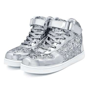 Wooowyet Glitter Shoes Kids High Top Sneakers for Boys Girls Gift Party Birthday Christmas Halloween