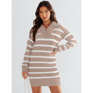 ANRABESS Women's Striped Sweater Dress for Fall and Winter