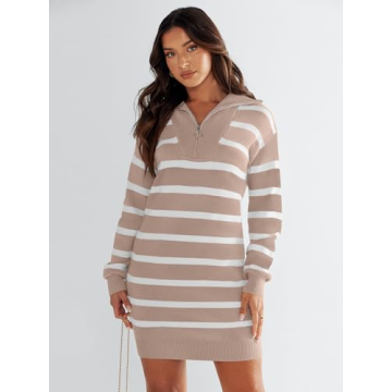 ANRABESS Women's Striped Sweater Dress for Fall and Winter