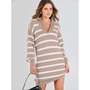 ANRABESS Women's Striped Sweater Dress for Fall and Winter
