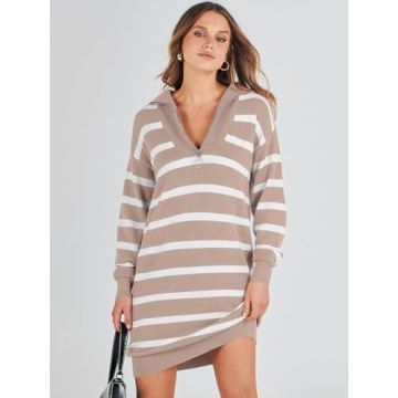 ANRABESS Women's Striped Sweater Dress for Fall and Winter