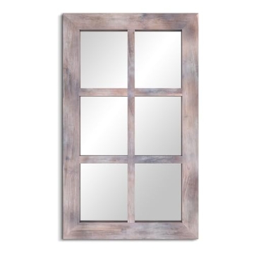 Barnyard Designs 24x40 Windowpane Wood Farmhouse Wall Mirror, Large Rustic 6 Pane Rectangle Window F...