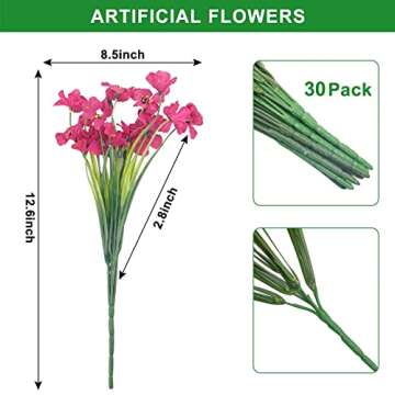 Aufind 30 Bundles Artificial Flowers, Outdoor Indoor UV Resistant Fake Flowers No Fade Faux Plastic ...