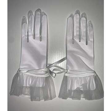 QRBTSCL Women's Tulle Ruffled Bowknot Wedding Party Gloves Short Prom Evening Gloves Ivory-New