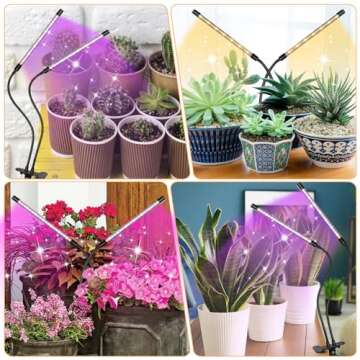 zyzykeji LED Grow Lights (2 Packs), 2 Heads Red Blue White Full Spectrum Plant Light with Clamp for Indoor Plants & Seed Starting, 10-Level Dimmable, Auto On Off, Timing 4 6 12Hrs