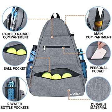 ACOSEN Tennis Bag Tennis Backpack - Large Tennis Bags for Women and Men to Hold Tennis Racket,Pickleball Paddles, Badminton Racquet, Squash Racquet,Balls and Other Accessories