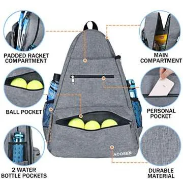ACOSEN Tennis Bag Tennis Backpack - Large Tennis Bags for Women and Men to Hold Tennis Racket,Pickleball Paddles, Badminton Racquet, Squash Racquet,Balls and Other Accessories