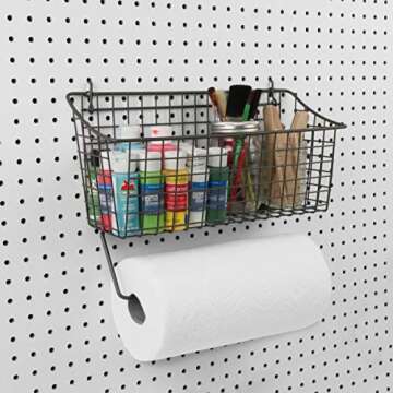 Spectrum Diversified Pegboard/Wall Mount Basket and Paper Towel Holder, 15 in (w, Industrial Gray