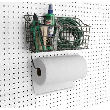 Spectrum Diversified Pegboard/Wall Mount Basket and Paper Towel Holder, 15 in (w, Industrial Gray
