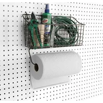 Spectrum Diversified Pegboard/Wall Mount Basket and Paper Towel Holder, 15 in (w, Industrial Gray