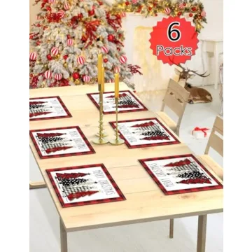 Buffalo Plaid Christmas Tree Placemats - 6Pcs Set