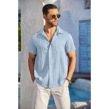 COOFANDY Men's Casual Beach Shirt Short Sleeve Textured