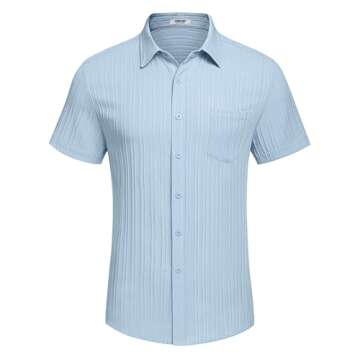 COOFANDY Men's Casual Beach Shirt Short Sleeve Textured