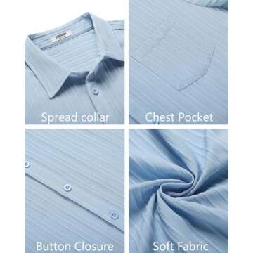 COOFANDY Men's Casual Beach Shirt Short Sleeve Textured