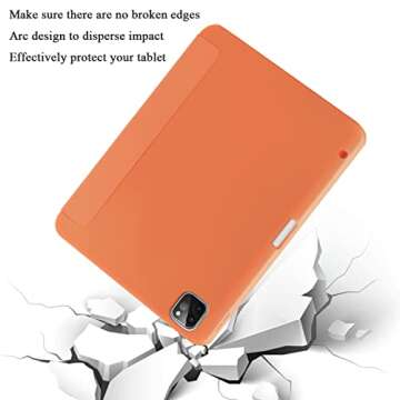 SIWENGDE Case for iPad Pro 11 Inch 4th/3rd/2nd Generation 2022/2021/2020 with Pencil Holder [Support iPad 2nd Pencil Charging] Slim Trifold Stand Smart Protective Cover, Auto Wake/Sleep(Orange)