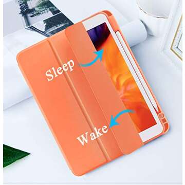 SIWENGDE Case for iPad Pro 11 Inch 4th/3rd/2nd Generation 2022/2021/2020 with Pencil Holder [Support iPad 2nd Pencil Charging] Slim Trifold Stand Smart Protective Cover, Auto Wake/Sleep(Orange)