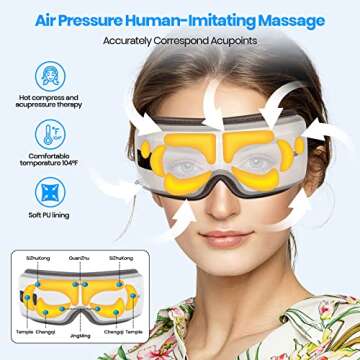 HEADMALL Eye Massager with Heat Eye Massager with Bluetooth Music, 6 Massager Modes and 10 Minutes Auto Shutdown White