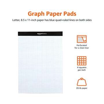 Amazon Basics Quad Ruled Graph Paper Pad, 600 Count, 6 pack of 100 Sheets, White, Letter Size 8.5 x ...