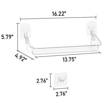UDD Clear Shower Caddy with Razor Holder Hook, Wall Floating Shelves Shower Organizer Storage Adhesive Shower Rack for Bathroom (2 Pack, Large)