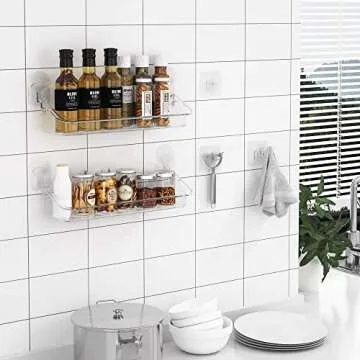 UDD Clear Shower Caddy with Razor Holder Hook, Wall Floating Shelves Shower Organizer Storage Adhesive Shower Rack for Bathroom (2 Pack, Large)