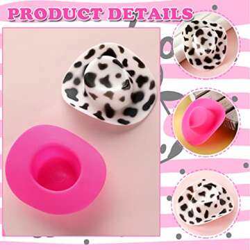 20 Pcs Plastic Mini Western Cowboy Cowgirl Hat and 10 Pcs Plastic Boot Shot Glasses Miniature Cute Doll Hat Cowboy Boot Cups (White, Cow Color)