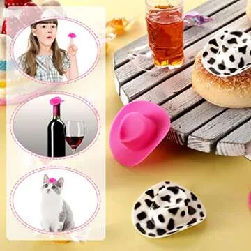 20 Pcs Plastic Mini Western Cowboy Cowgirl Hat and 10 Pcs Plastic Boot Shot Glasses Miniature Cute Doll Hat Cowboy Boot Cups (White, Cow Color)