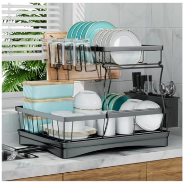 Detachable 2-Tier Dish Drying Rack with Utensil Holder
