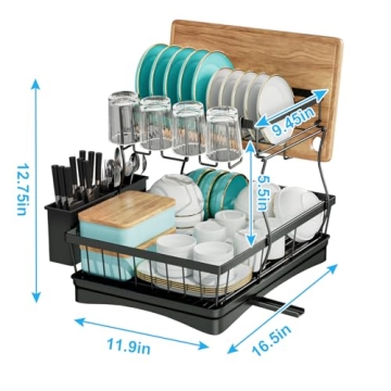 Detachable 2-Tier Dish Drying Rack with Utensil Holder