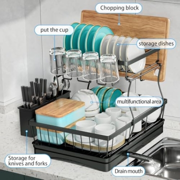 Detachable 2-Tier Dish Drying Rack with Utensil Holder
