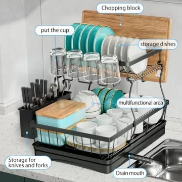 Detachable 2-Tier Dish Drying Rack with Utensil Holder