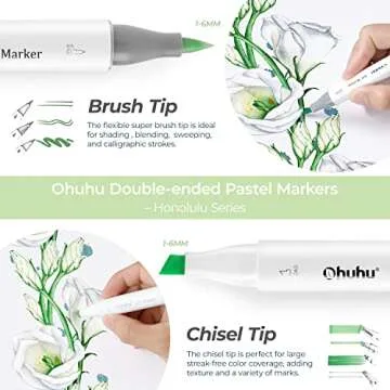 Ohuhu 48 Pastel Brush Markers for Artists and Coloring