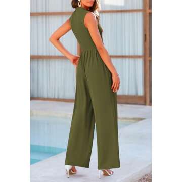 PRETTYGARDEN Womens Summer Jumpsuits Dressy Casual One Piece Outfits Sleeveless Mock Neck Wide Leg Pants Rompers with Pockets
