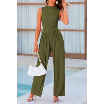 PRETTYGARDEN Womens Summer Jumpsuits Dressy Casual One Piece Outfits Sleeveless Mock Neck Wide Leg Pants Rompers with Pockets