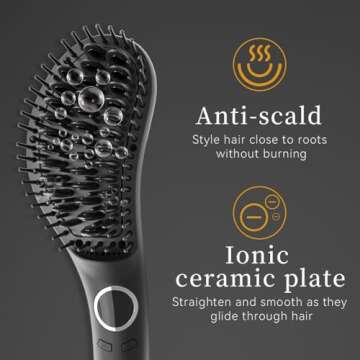 Hair Straightener Brush, Ceramic Ionic Straightening Iron Comb Anti-Scald, Best Soft Round Touch Body, Perfect for Professional Salon at Home (M)
