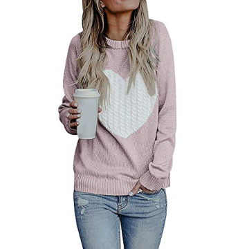 EC ELEGANTCHARM Women's Cozy Heart Patchwork Pullover