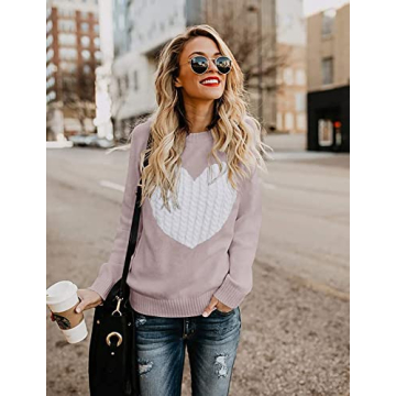 EC ELEGANTCHARM Women's Cozy Heart Patchwork Pullover