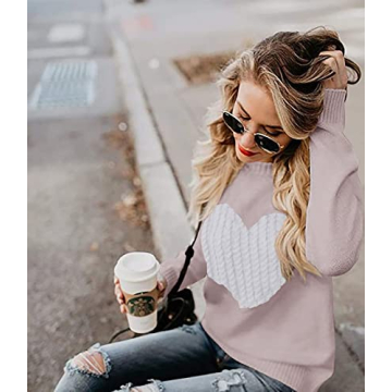 EC ELEGANTCHARM Women's Cozy Heart Patchwork Pullover