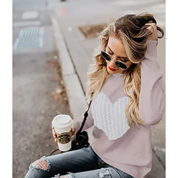 EC ELEGANTCHARM Women's Cozy Heart Patchwork Pullover