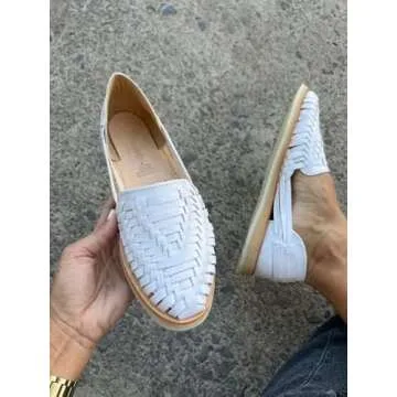 Sandals women Huarache Sandal Colorful Leather Mexican Style Color Shedron 813 (White, US Footwear Size System, Adult, Women, Numeric, Medium, 9)