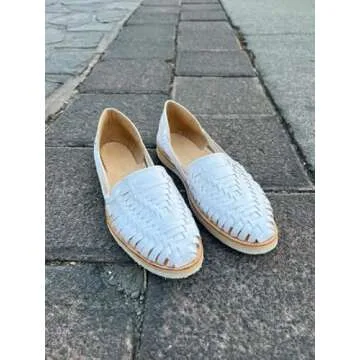 Sandals women Huarache Sandal Colorful Leather Mexican Style Color Shedron 813 (White, US Footwear Size System, Adult, Women, Numeric, Medium, 9)