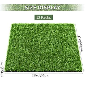 Aodaer 12 Pack Artificial Grass Mat 12 x 12 Inch for DIY Projects and Decor
