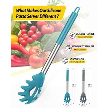 Pack of 2 Silicone Pasta Fork, Kitchen Heat Resistant Noodle Spoon Server, BPA Free Spaghetti Strain...