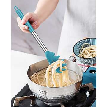 Pack of 2 Silicone Pasta Fork, Kitchen Heat Resistant Noodle Spoon Server, BPA Free Spaghetti Strainer, Best Cooking Tools (GRAY-BLUE)