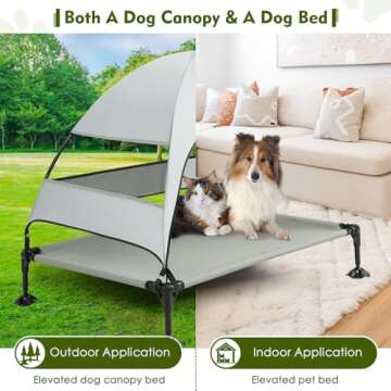 Upgraded Elevated Dog Bed with Canopy, Portable Raised Outdoor Dog Bed with Stable Anti-Slip Feet, Wider Shade Pet Bed Cot, Raised Dog Beds for Large Dogs Camping, Indoor & Outdoor Use