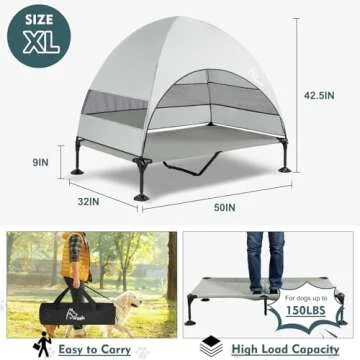 Elevated Dog Bed with Canopy for Large Dogs - Portable & Sturdy