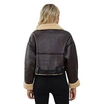 LY VAREY LIN Winter Women Faux Lamb Fur Leather Short Jacket Lapel Zipper Bomber Aviator Coat