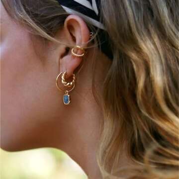 Tasiso Small Hoop Earrings for Women, 6 Pair 14K Gold Plated Huggie Hoop Earrings Lightweight Hypoallergenic Earring Set Cute Earrings Pack for Women Trendy Jewelry Gifts