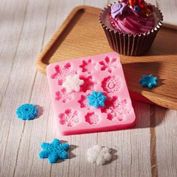 Boao 2 Pieces 3D Snowflake Silicone Mold Winter Snowflake Fondant Silicone Mold for Cake Cupcake Decoration Polymer Clay Crafting Projects(Pink)