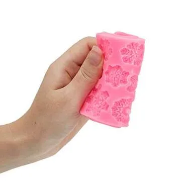 Boao 2 Pieces 3D Snowflake Silicone Mold Winter Snowflake Fondant Silicone Mold for Cake Cupcake Decoration Polymer Clay Crafting Projects(Pink)